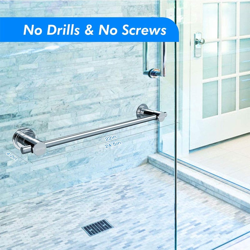 BOPai 24 inch Suction Cup Towel Bar â€“ No Drill, for Smooth Surfaces Only, Chrome - Image 2